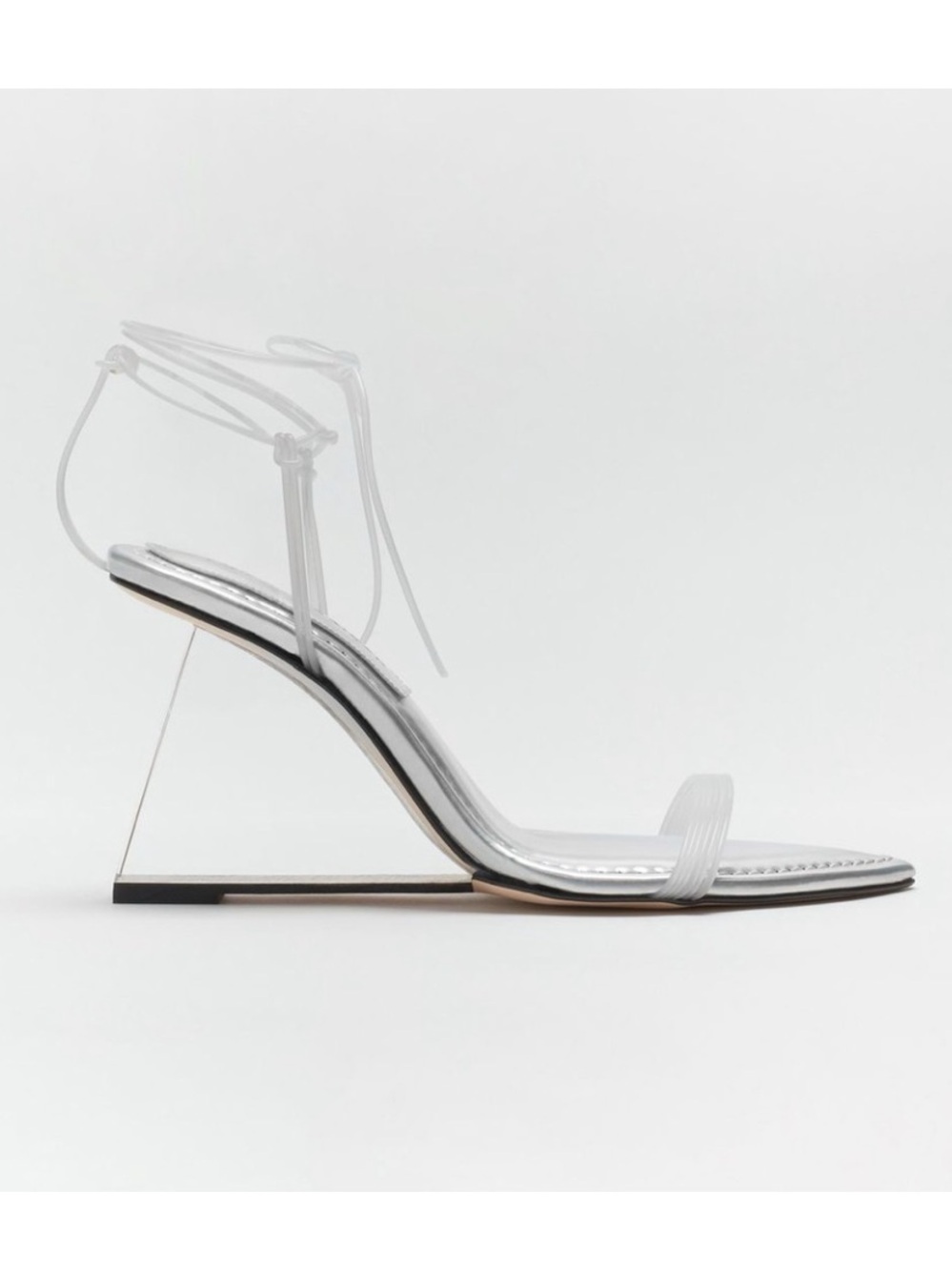 Good American Clear Lucite Wedge Heel Silver Strappy Sandal Cinder Rella 8.5